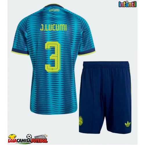 Camisa de Futebol Colômbia Jhon Lucumi #3 Equipamento Secundário Infantil Mundo 2026 Manga Curta (+ Calças curtas)